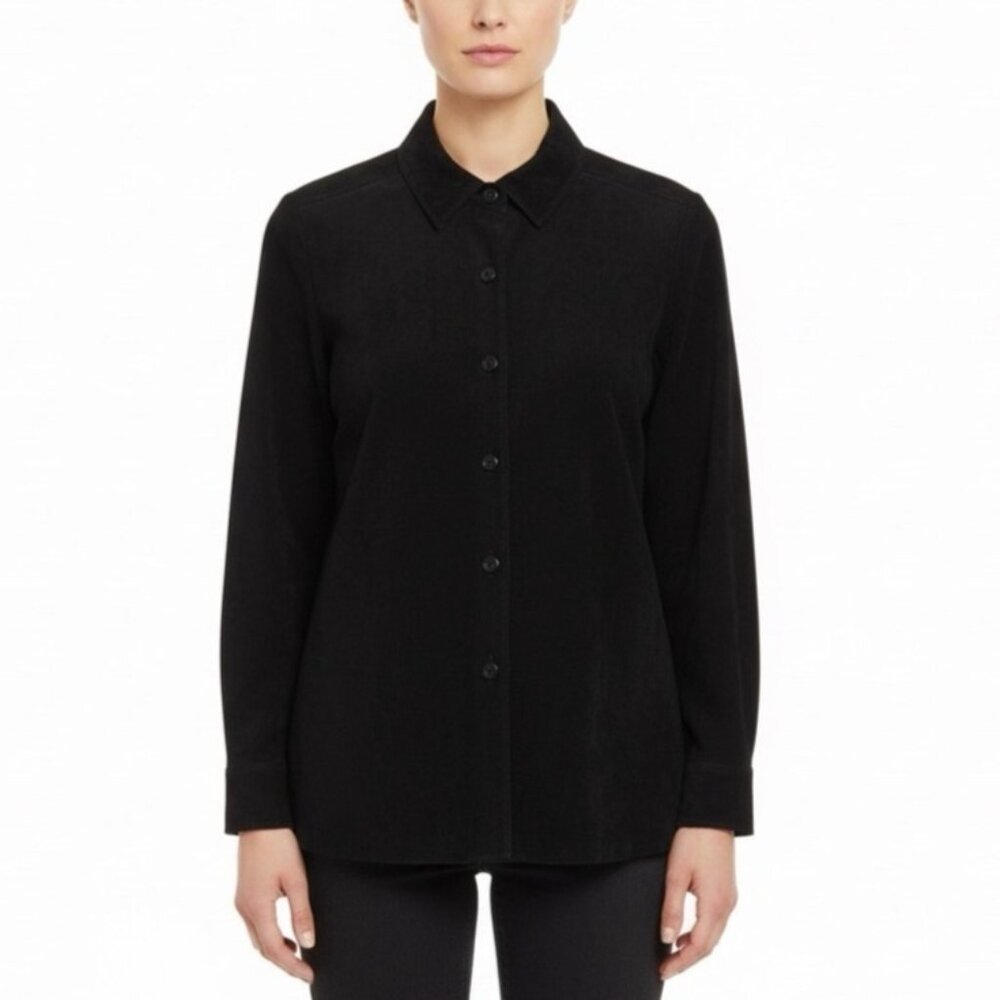 Sutton Studio Womens Black Suede Button-Down Shirt Long Sleeve Sz Large